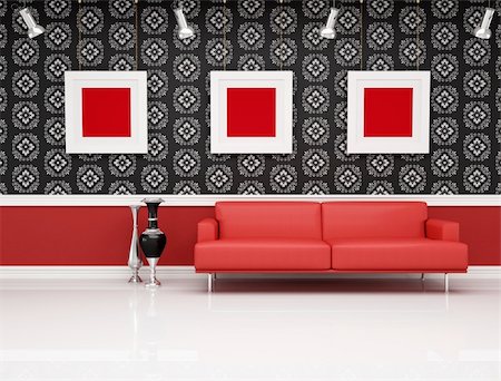 simsearch:400-04156984,k - red leather couch against black and white classic wallpaper Stockbilder - Microstock & Abonnement, Bildnummer: 400-04728189