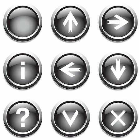 Black buttons with signs. Vector art in Adobe illustrator EPS format, compressed in a zip file. The different graphics are all on separate layers so they can easily be moved or edited individually. The document can be scaled to any size without loss of quality. Foto de stock - Super Valor sin royalties y Suscripción, Código: 400-04728361