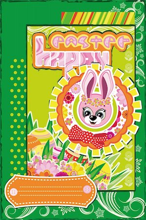 simsearch:400-07306161,k - Vector Easter greeting cards with a rabbit Foto de stock - Super Valor sin royalties y Suscripción, Código: 400-04728512