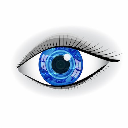 simsearch:400-04390736,k - Human blue technology eye with reflection. Photographie de stock - Aubaine LD & Abonnement, Code: 400-04728552