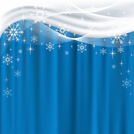 simsearch:400-05701397,k - Christmas background with blue curtain and white snowflakes Fotografie stock - Microstock e Abbonamento, Codice: 400-04728665