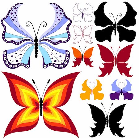 simsearch:400-06640545,k - Collection abstract isolated butterflies for design on white (vector) Stock Photo - Budget Royalty-Free & Subscription, Code: 400-04728766