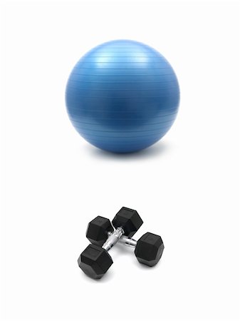 simsearch:400-07103428,k - Hand weights and a fitball isolated against a white background Photographie de stock - Aubaine LD & Abonnement, Code: 400-04728927