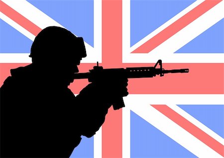 Silhouette of a British soldier with the flag of the United Kingdom in the background Stock Photo - Budget Royalty-Free & Subscription, Code: 400-04729028
