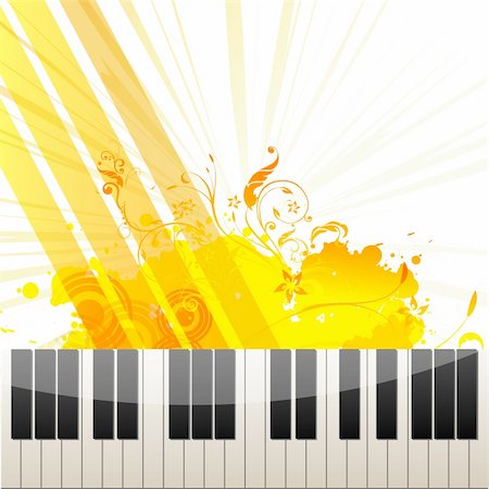 synthesizer - illustration of piano keys on abstract floral grungy background Stock Photo - Budget Royalty-Free & Subscription, Code: 400-04729045