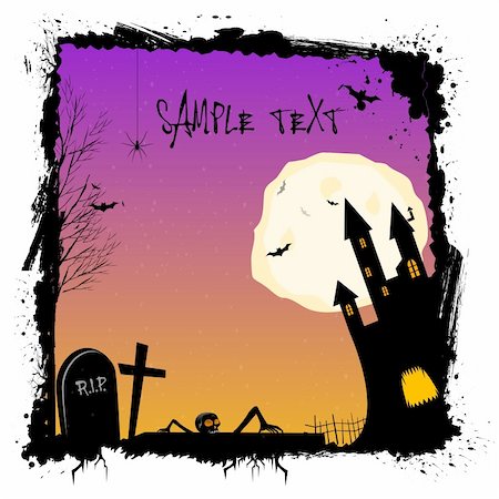 simsearch:400-05229027,k - illustration of halloween night with haunted castel in a grungy frame Stock Photo - Budget Royalty-Free & Subscription, Code: 400-04729049