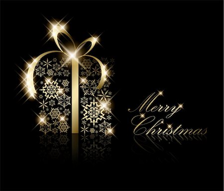 Christmas present box made from golden snowflakes on black (vector) Stock Photo - Budget Royalty-Free & Subscription, Code: 400-04729070