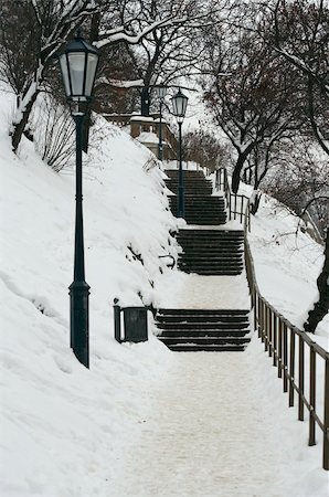 Flight of stairs on the hill Vysehrad - Prague, Czech republic Stockbilder - Microstock & Abonnement, Bildnummer: 400-04729156