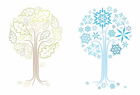 simsearch:400-05704843,k - The same vector oak tree in different seasons (summer and winter) Stockbilder - Microstock & Abonnement, Bildnummer: 400-04729503