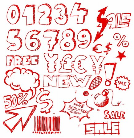 sketchy - Set of doodle eshop / advert elements on white background Stock Photo - Budget Royalty-Free & Subscription, Code: 400-04729512