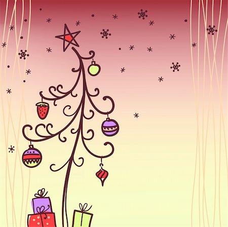 simsearch:400-05752762,k - Christmas card with tree Foto de stock - Super Valor sin royalties y Suscripción, Código: 400-04729540