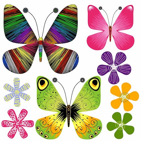 simsearch:400-04239996,k - Set abstract butterflies and flowers for design on white (vector) Photographie de stock - Aubaine LD & Abonnement, Code: 400-04720057