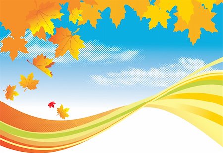 Autumn Background /  gold leaves and blue sky / vector Stock Photo - Budget Royalty-Free & Subscription, Code: 400-04720254