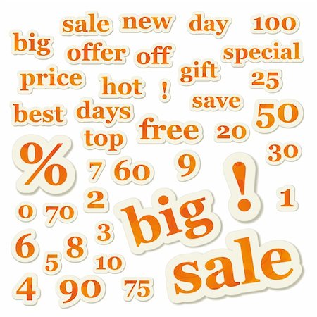 simsearch:400-05341250,k - Set of orange vector sale signs and numbers Stock Photo - Budget Royalty-Free & Subscription, Code: 400-04720251