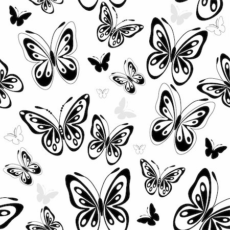 simsearch:400-04691374,k - Repeating white-black pattern with silhouettes butterflies (vector) Photographie de stock - Aubaine LD & Abonnement, Code: 400-04720445