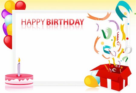 simsearch:400-07746196,k - vector illustration of birthday with balloons and cake and sample text at the back Foto de stock - Super Valor sin royalties y Suscripción, Código: 400-04720459