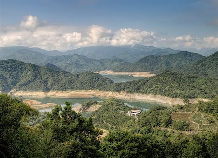 simsearch:400-05257169,k - Countryside with green mountains and lake in Taiwan. Stock Photo - Budget Royalty-Free & Subscription, Code: 400-04720883