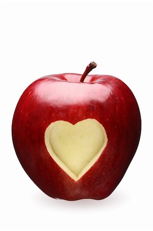 Red apple with a heart symbol against white background Stock Photo - Budget Royalty-Free & Subscription, Code: 400-04720905