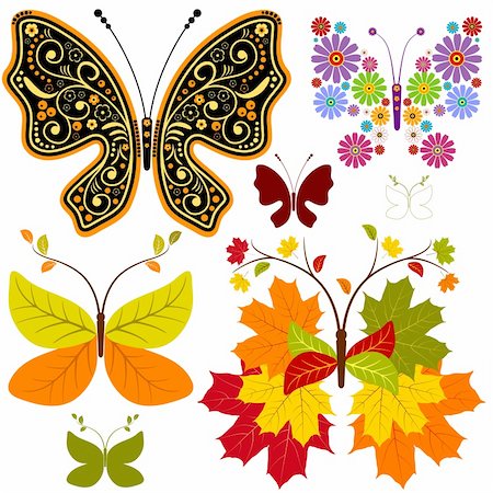 simsearch:400-04239996,k - Set abstract floral butterflies for design on white (vector) Photographie de stock - Aubaine LD & Abonnement, Code: 400-04721483