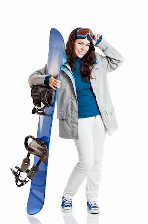 extreme cold clothes women - Girl isolated on white with a snowboard Stock Photo - Budget Royalty-Free & Subscription, Code: 400-04721649