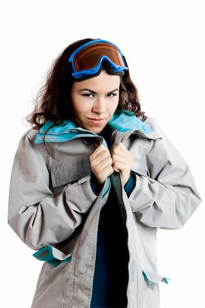 extreme cold clothes women - Portrait of a beautiful young girl wearing a winter coat and snow glasses Stock Photo - Budget Royalty-Free & Subscription, Code: 400-04721650