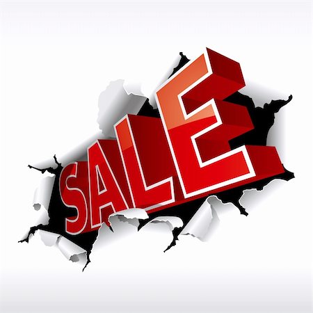 "SALE" inscription break through white background. Vector Illustration. Stock Photo - Budget Royalty-Free & Subscription, Code: 400-04721826