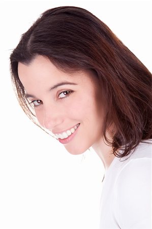 simsearch:400-04226490,k - Portrait of a beautiful woman smiling. Isolated on white background. Foto de stock - Royalty-Free Super Valor e Assinatura, Número: 400-04722287