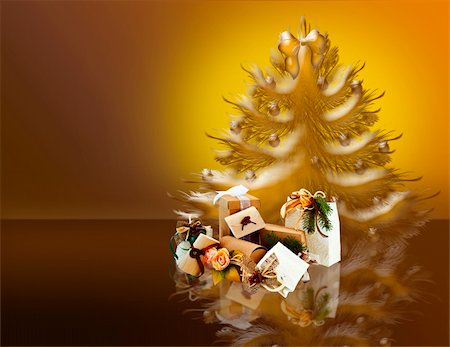 Pacchetti natalizi e albero di natale su sfondo sfumato Photographie de stock - Aubaine LD & Abonnement, Code: 400-04722315