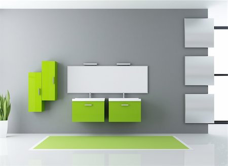 radiador - minimalist green and gray modern bathroom - rendering Foto de stock - Super Valor sin royalties y Suscripción, Código: 400-04722827