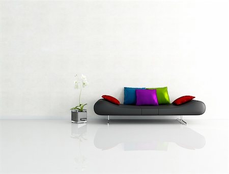 simsearch:400-04156984,k - white interior with fashion couch with silk pillow - rendering Stockbilder - Microstock & Abonnement, Bildnummer: 400-04722823