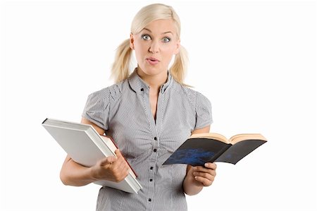 simsearch:400-06517383,k - graceful young woman student in casual dress keeping some books and making funny face Fotografie stock - Microstock e Abbonamento, Codice: 400-04723232