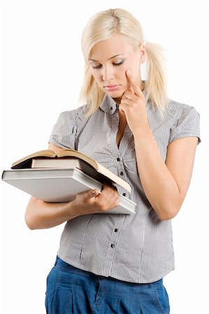 simsearch:400-06517383,k - beautiful young student thinking while she is reading a book Fotografie stock - Microstock e Abbonamento, Codice: 400-04723233