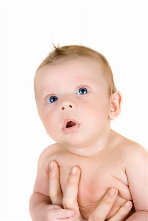 simsearch:400-04737497,k - Beauty baby boy at mother hand isolated on a white background Stockbilder - Microstock & Abonnement, Bildnummer: 400-04723461