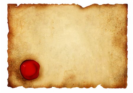 Old parchment with wax seal. Isolated over white Stock Photo - Budget Royalty-Free & Subscription, Code: 400-04734196