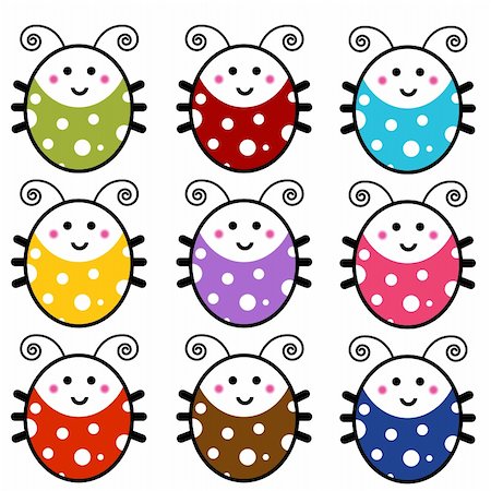 simsearch:400-05385029,k - An image of a cute cartoon ladybug set. Foto de stock - Super Valor sin royalties y Suscripción, Código: 400-04734417