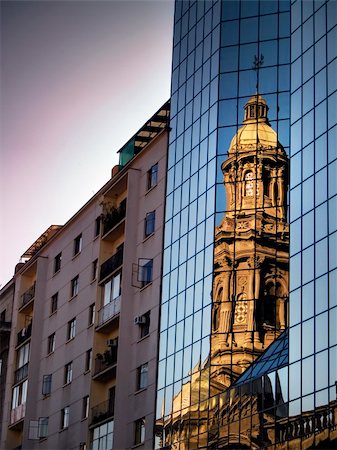 santiago cathedral - Reflection of Santiago de Chile cathedral in windows of business building Stock Photo - Budget Royalty-Free & Subscription, Code: 400-04734584