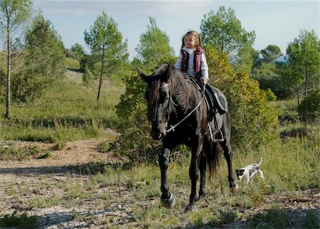 young girl and her black stallion in nature Stock Photo - Budget Royalty-Free & Subscription, Code: 400-04734702