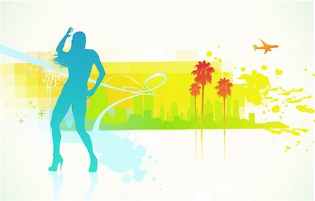 Vector illustration of abstract urban background with dancing girl silhouette Stock Photo - Budget Royalty-Free & Subscription, Code: 400-04734828