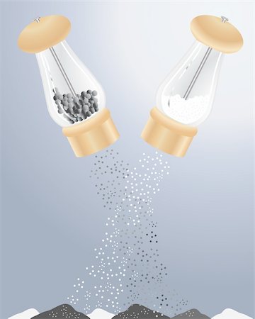 sel & poivre - an illustration of salt and pepper grinders shaking out grains into heaps Foto de stock - Super Valor sin royalties y Suscripción, Código: 400-04734910