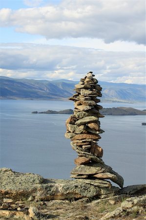 Landscape, view from hill on Baikal.Siberia. A conglomeration of stones made by shaman. Photographie de stock - Aubaine LD & Abonnement, Code: 400-04735028