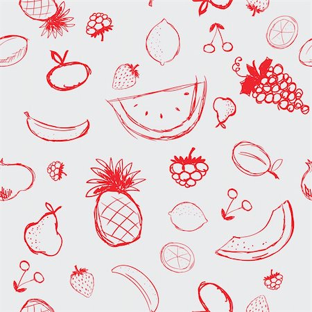 dessert to sketch - Fruits and berries sketch, seamless background for your design Stock Photo - Budget Royalty-Free & Subscription, Code: 400-04735429