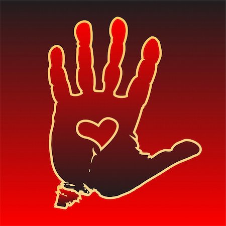 simsearch:400-05122673,k - Illustration of the palm print on a red background with heart in hand. Photographie de stock - Aubaine LD & Abonnement, Code: 400-04736326