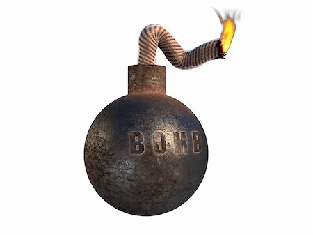 Old rusted metal bomb with burning wick and word BOMB isolated from background Stock Photo - Budget Royalty-Free & Subscription, Code: 400-04736376