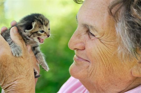 senior with cat - Senior woman holding little kitten Stock Photo - Budget Royalty-Free & Subscription, Code: 400-04736478