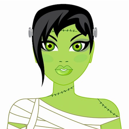 scary cartoon zombie picture - Portrait of beautiful frankenstein girl rolled up in bandage. Isolated on white background. Vector. Stock Photo - Budget Royalty-Free & Subscription, Code: 400-04736564