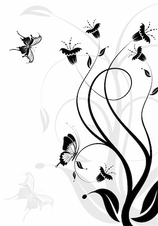 Flower background with butterfly, element for design, vector illustration Stock Photo - Budget Royalty-Free & Subscription, Code: 400-04736999
