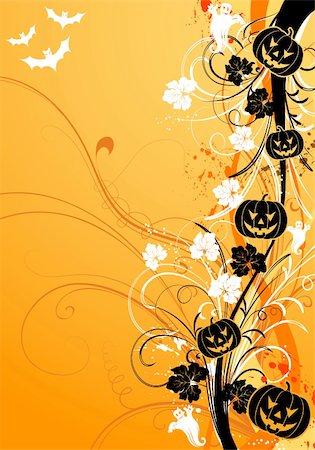 pumpkin leaf pattern - Abstract halloween background with bats and pumpkin, vector illustration Stock Photo - Budget Royalty-Free & Subscription, Code: 400-04737004