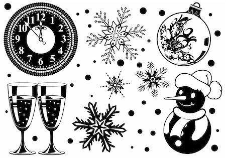 Collect Christmas element with bauble, clock, glass, snowman, element for design, vector illustration Stock Photo - Budget Royalty-Free & Subscription, Code: 400-04737006