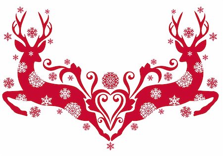 reindeer clip art - red christmas deer with snowflakes, vector background Stock Photo - Budget Royalty-Free & Subscription, Code: 400-04737013