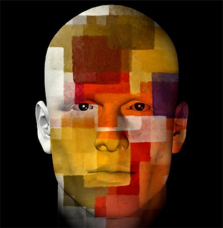 pop art painting - Male portrait and colorful cubist pattern. 3d computer generated illustration. Stock Photo - Budget Royalty-Free & Subscription, Code: 400-04737127